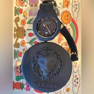 Authentic Versus Versace Navy Blue Watch with Lion Case - NWT